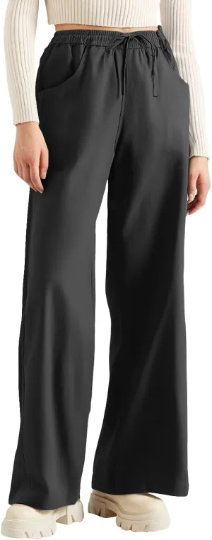 fanmpghleoo Wide Leg Linen Pants for Women Plus Size Linen Pants Women Summer Business Casual Baggy High Waisted Dress Pants